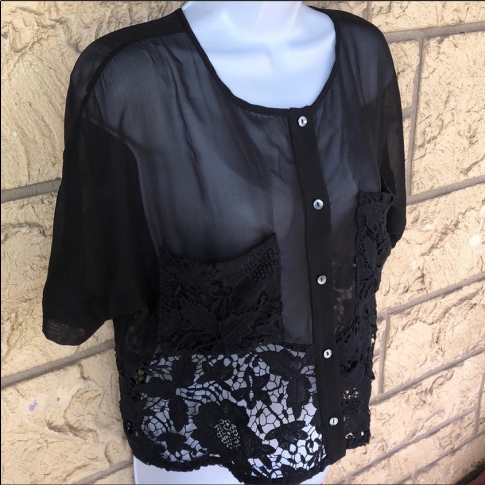 La pina by david helwani lace crochet top black Night out Size Large - Picture 5 of 8